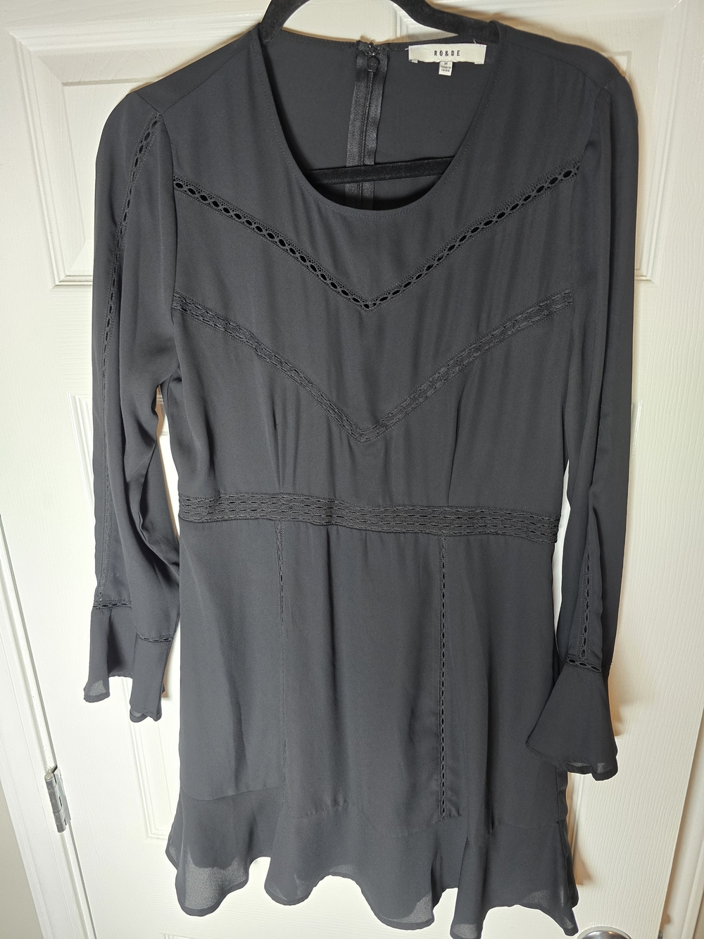 Ro&De Black Long-Sleeve Crochet-Trim Dress Size Medium